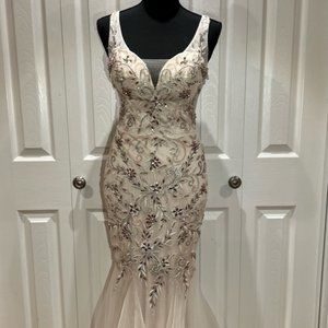 Cream Beaded Jovani Gown Size 4
